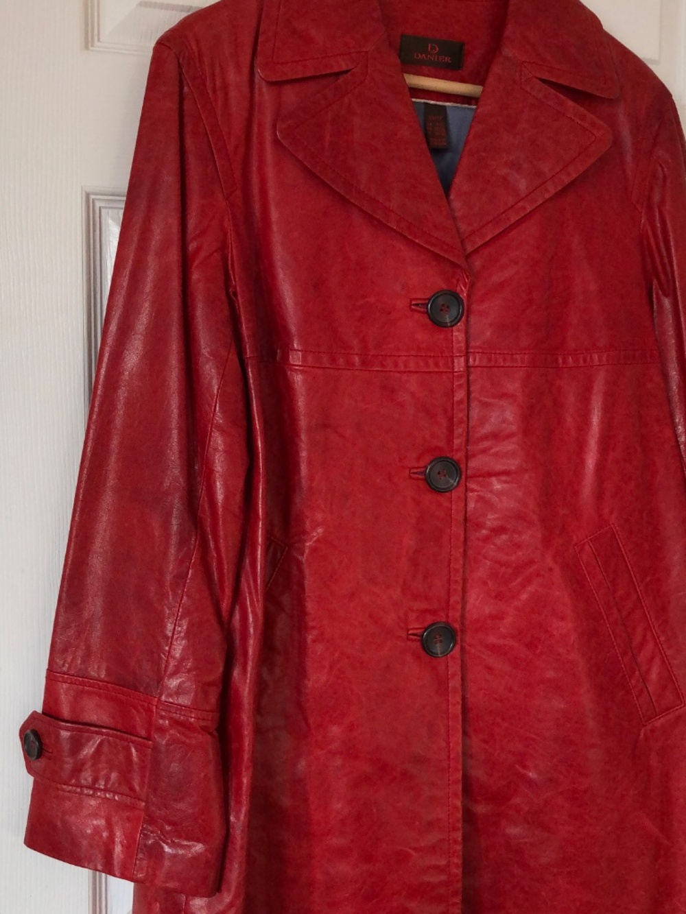 Danier Red Trench Style Leather Coat - Picture 7 of 8